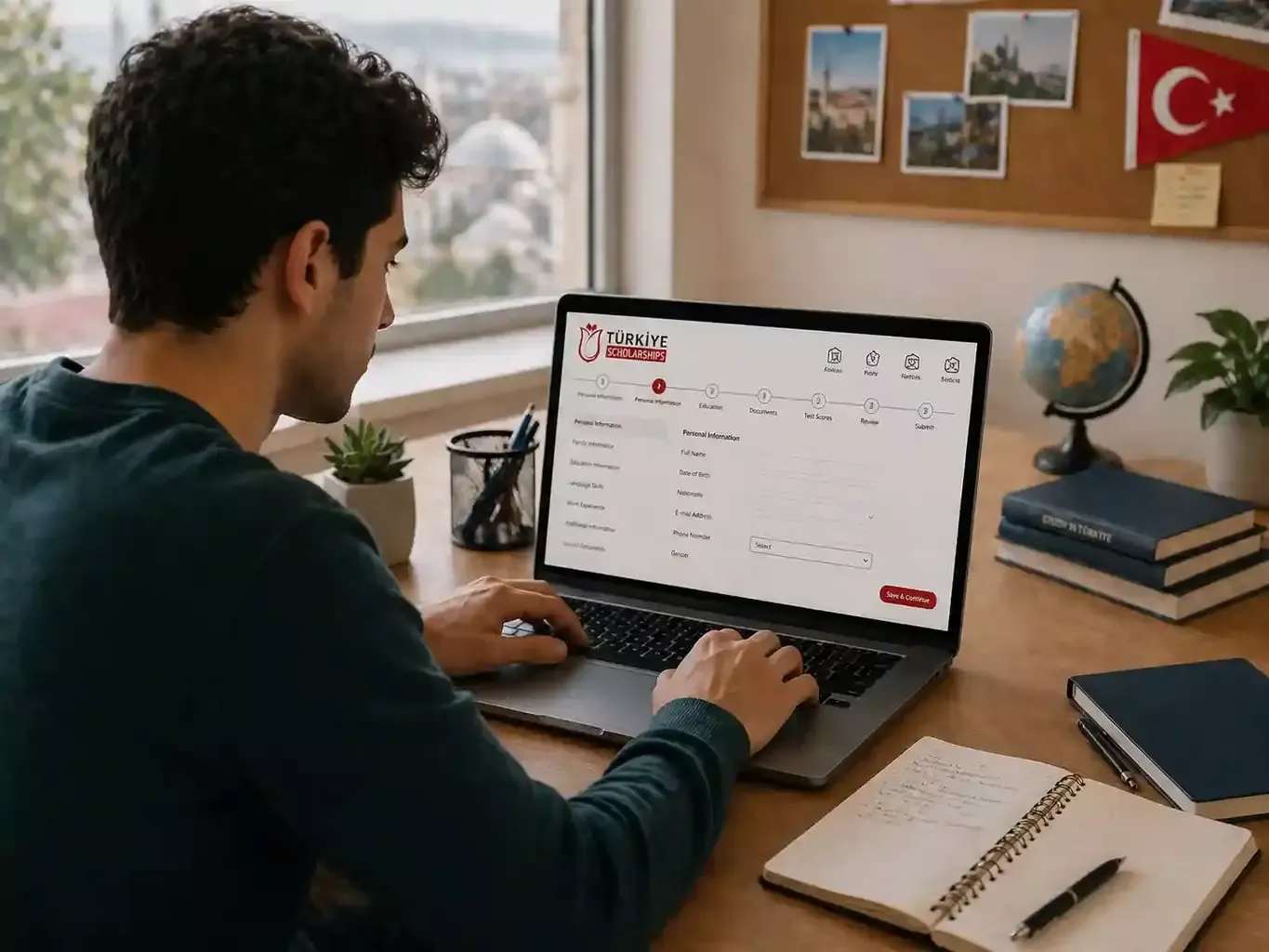 Student completing Turkish scholarship application online