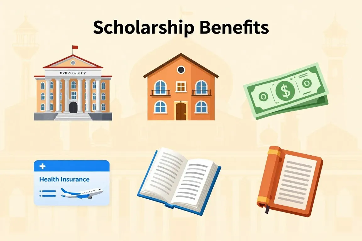 Turkish scholarship benefits including accommodation, health insurance, and monthly stipend